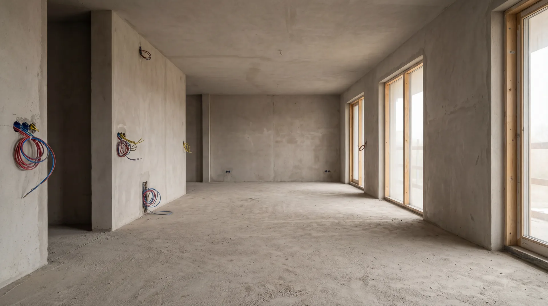 До: Гостиная: бетон → паркет ёлочкой, камин, уют